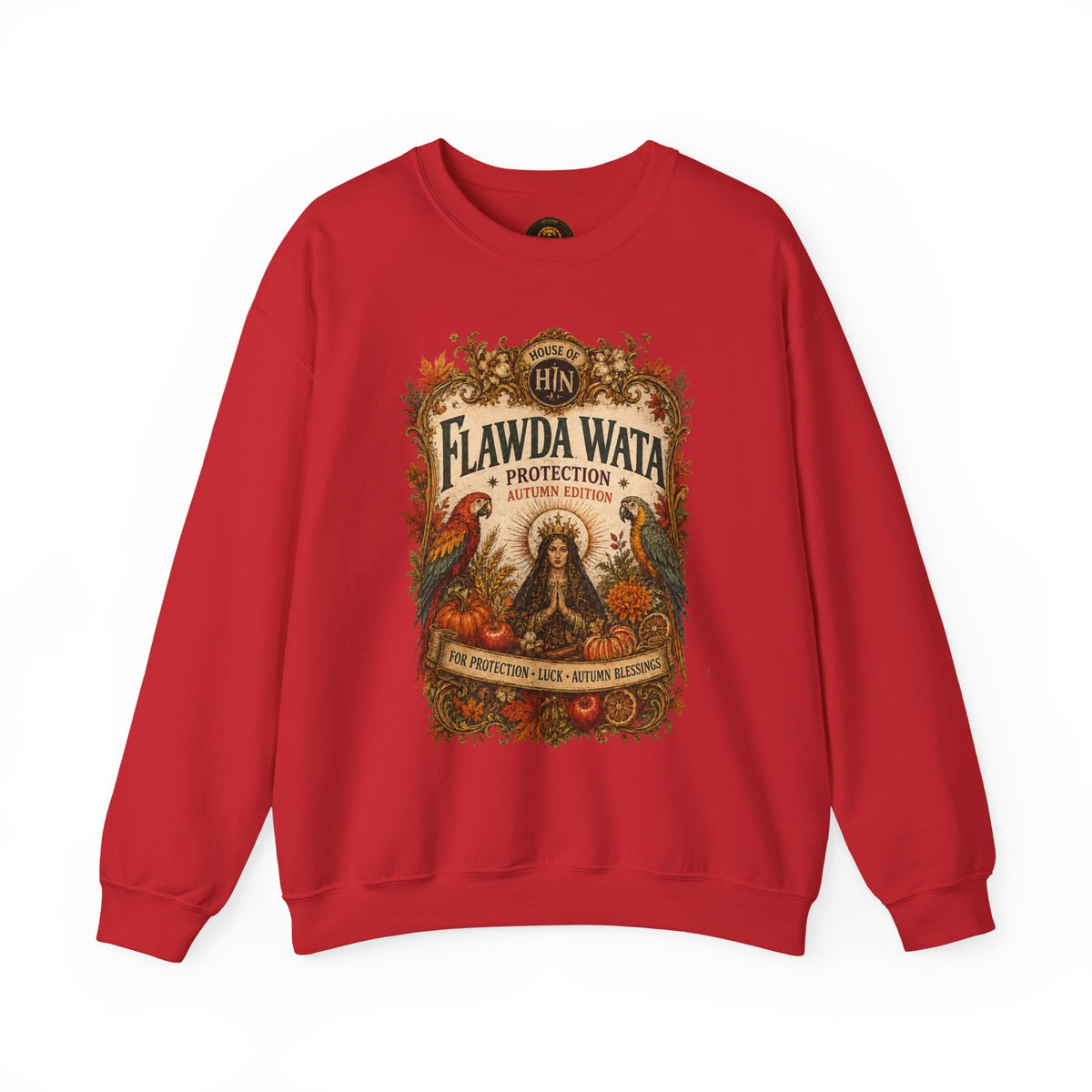 Flawda Wata Fall Herbal Magic graphic crewneck sweatshirt by Hexa Noir