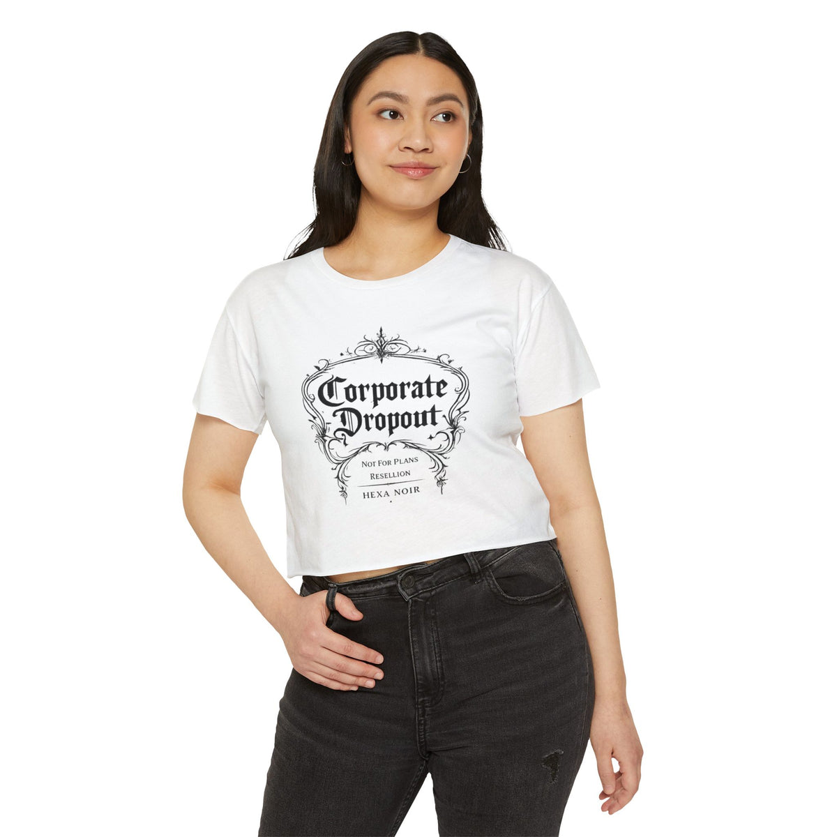 Corporate Dropout gothic festival crop top by Hexa Noir