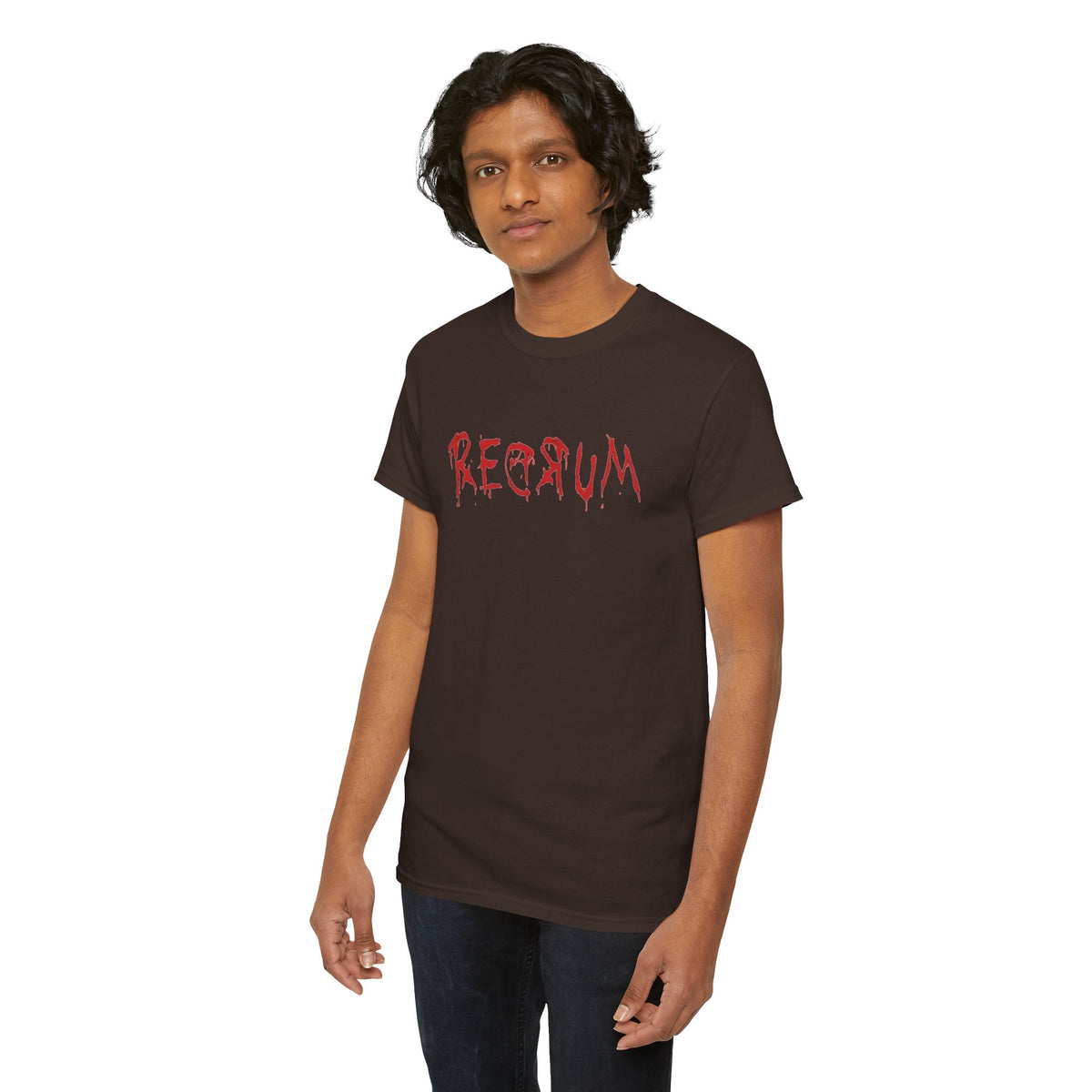 REDRUM spooky horror movie graphic t-shirt by Hexa Noir