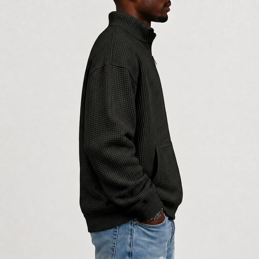 Nightmare Crew black waffle-knit half-zip pullover by Hexa Noir