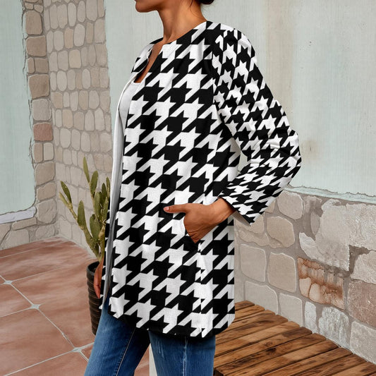 Noir Contrast black and white houndstooth cardigan by Hexa Noir