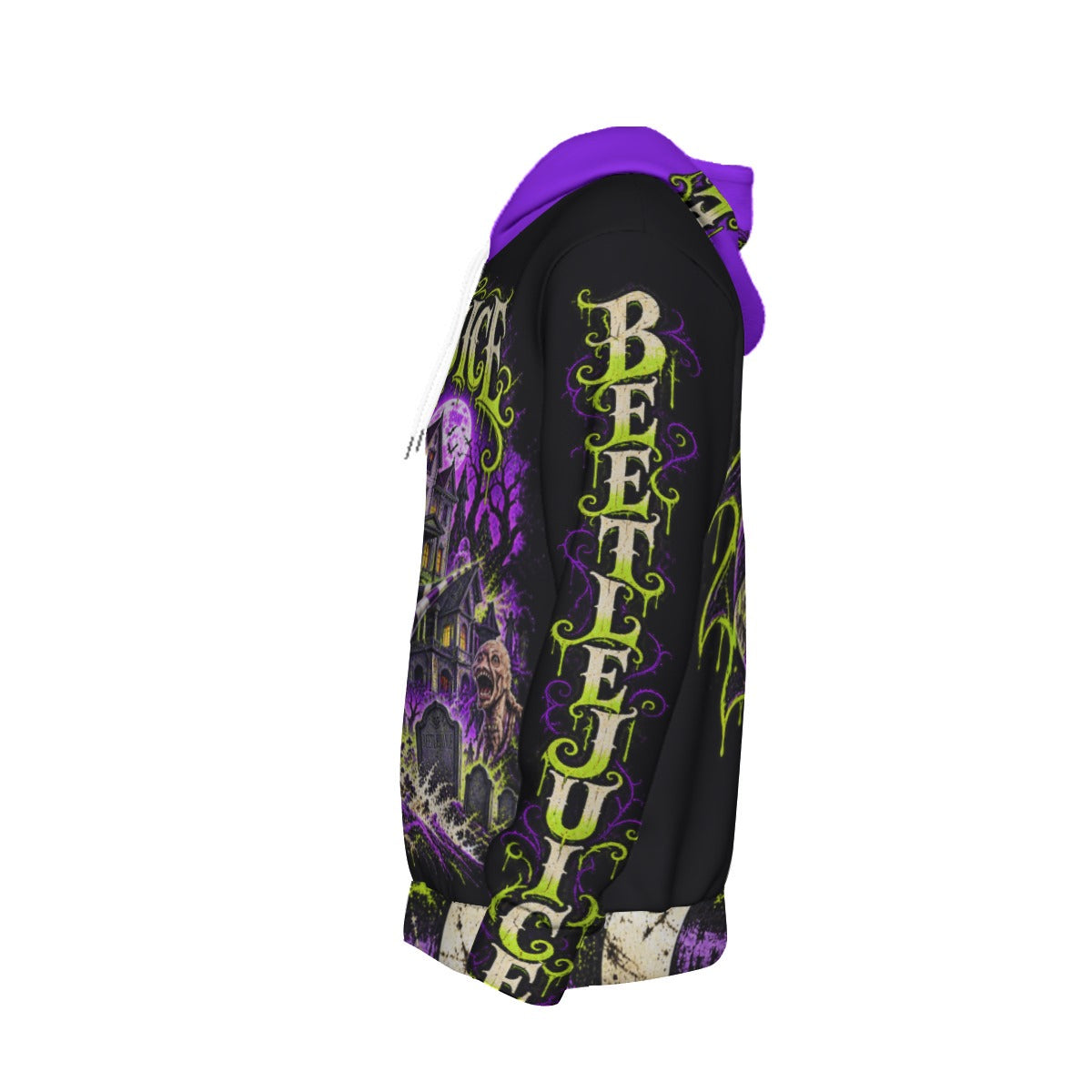 Beetlejuice Haunted Chaos purple and acid-green fleece-lined hoodie by Hexa Noir