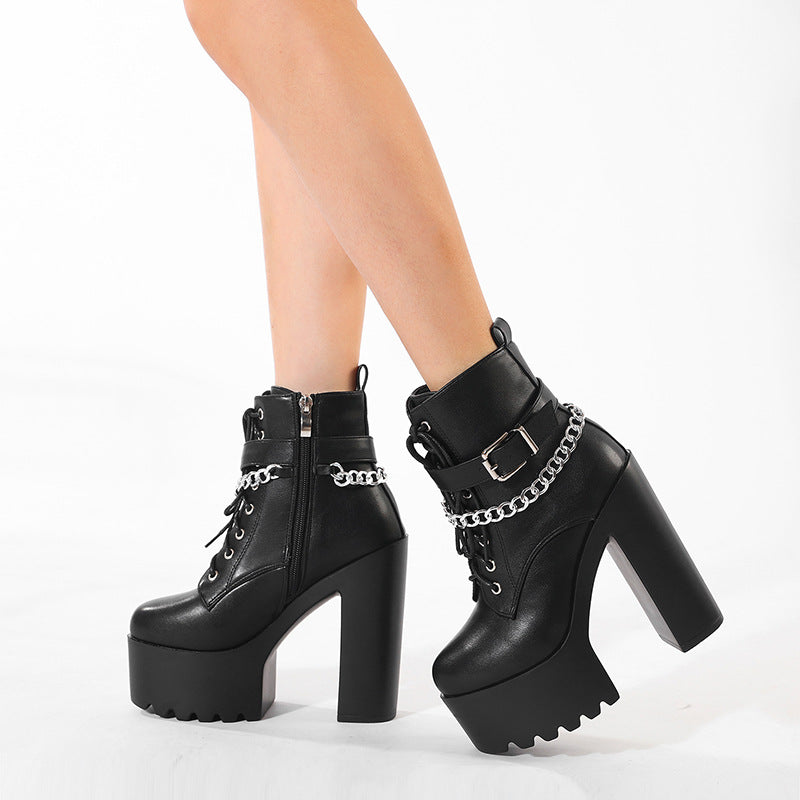 Women's chunky-heel platform booties with zipper by Hexa Noir