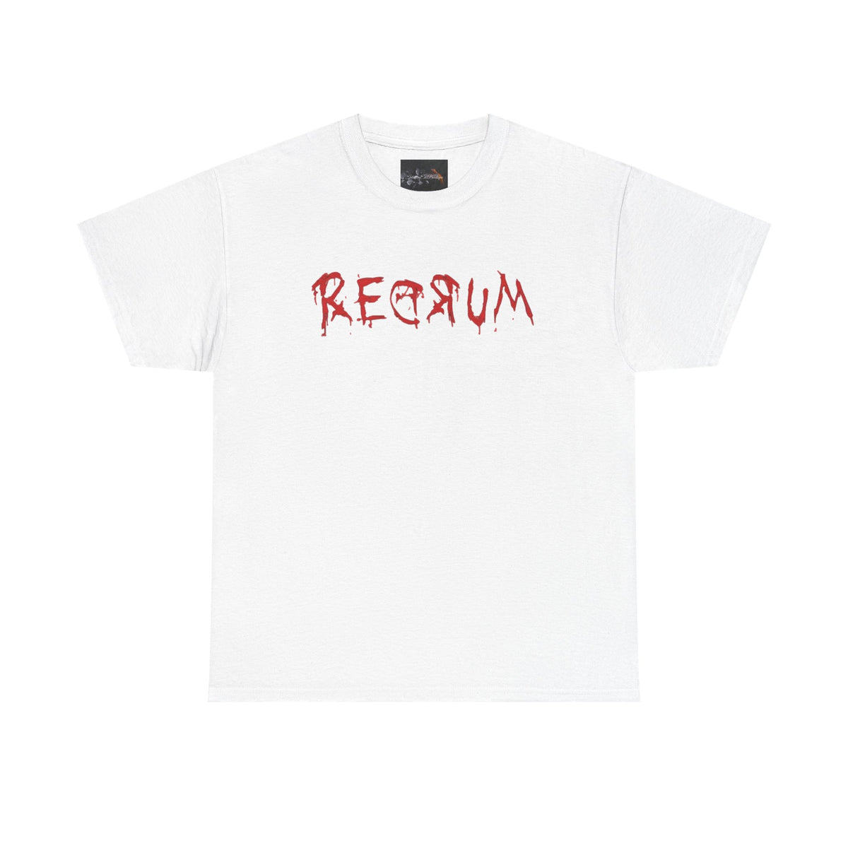 REDRUM spooky horror movie graphic t-shirt by Hexa Noir