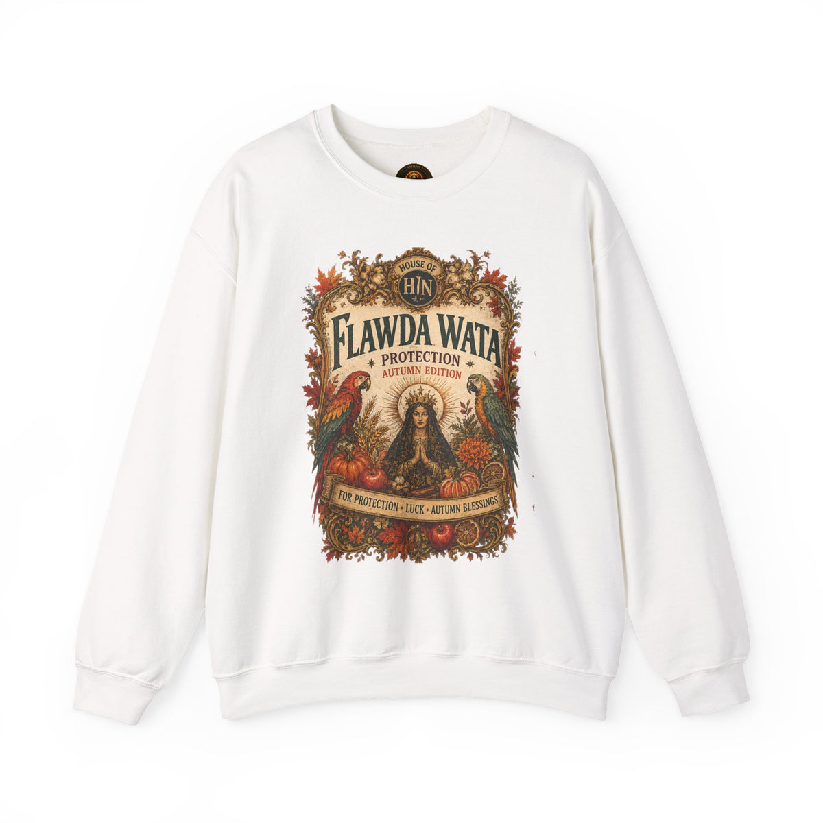 Flawda Wata Fall Herbal Magic graphic crewneck sweatshirt by Hexa Noir