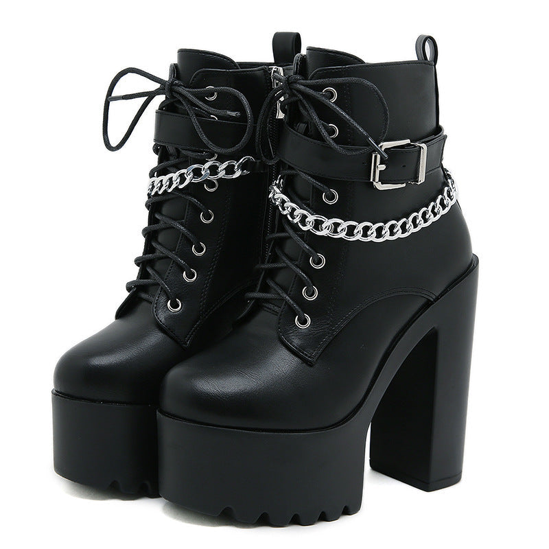 Women's chunky-heel platform booties with zipper by Hexa Noir