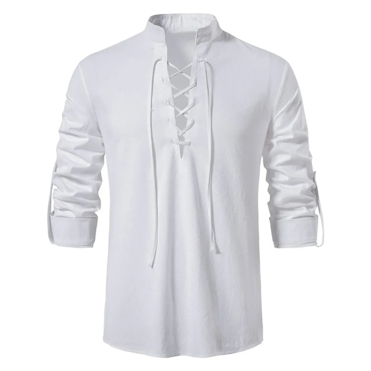 Men's Lace-Up Cotton Linen Long Sleeve Shirt