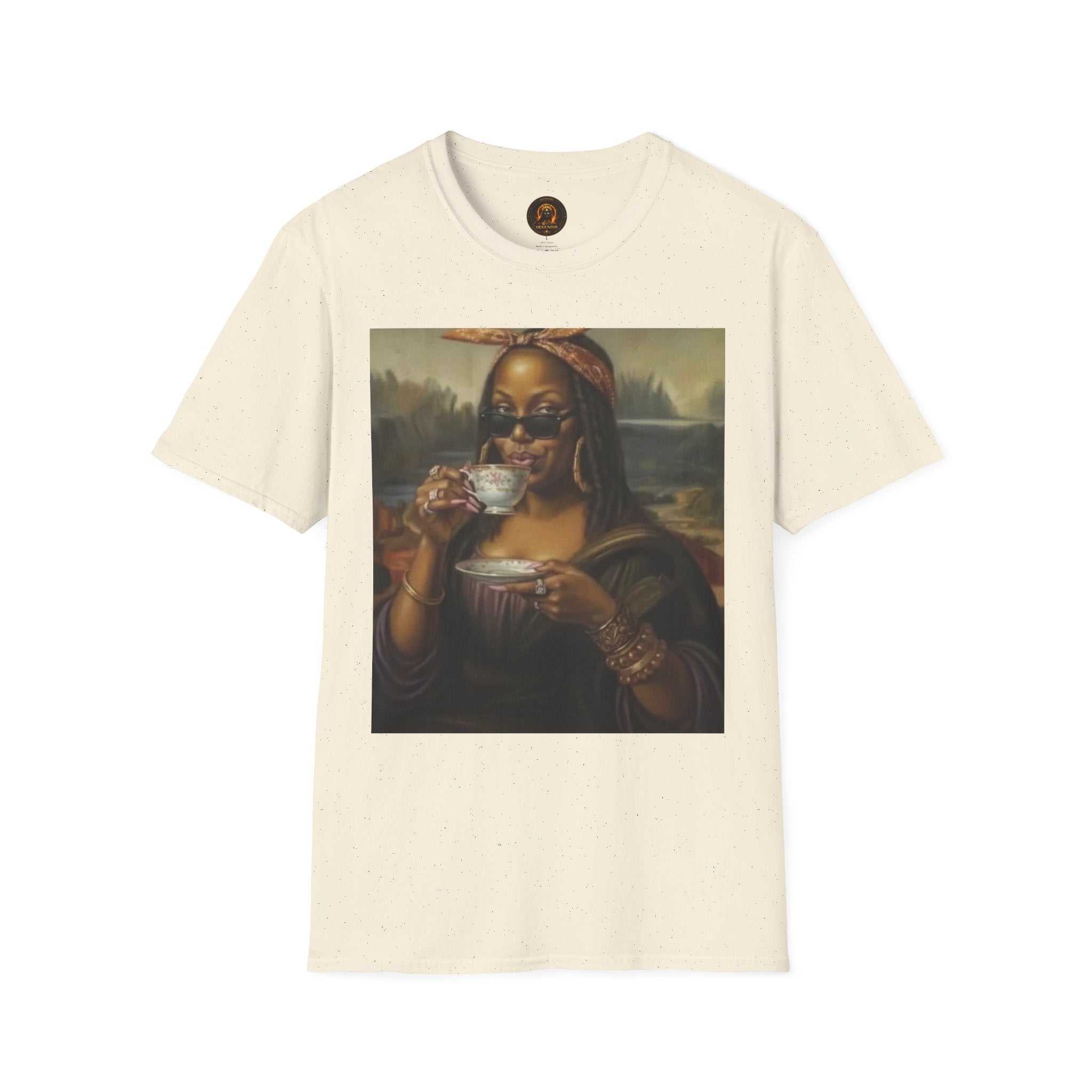 Mona Lisa Sipping Tea Unisex Graphic Tee — Vintage Renaissance Art