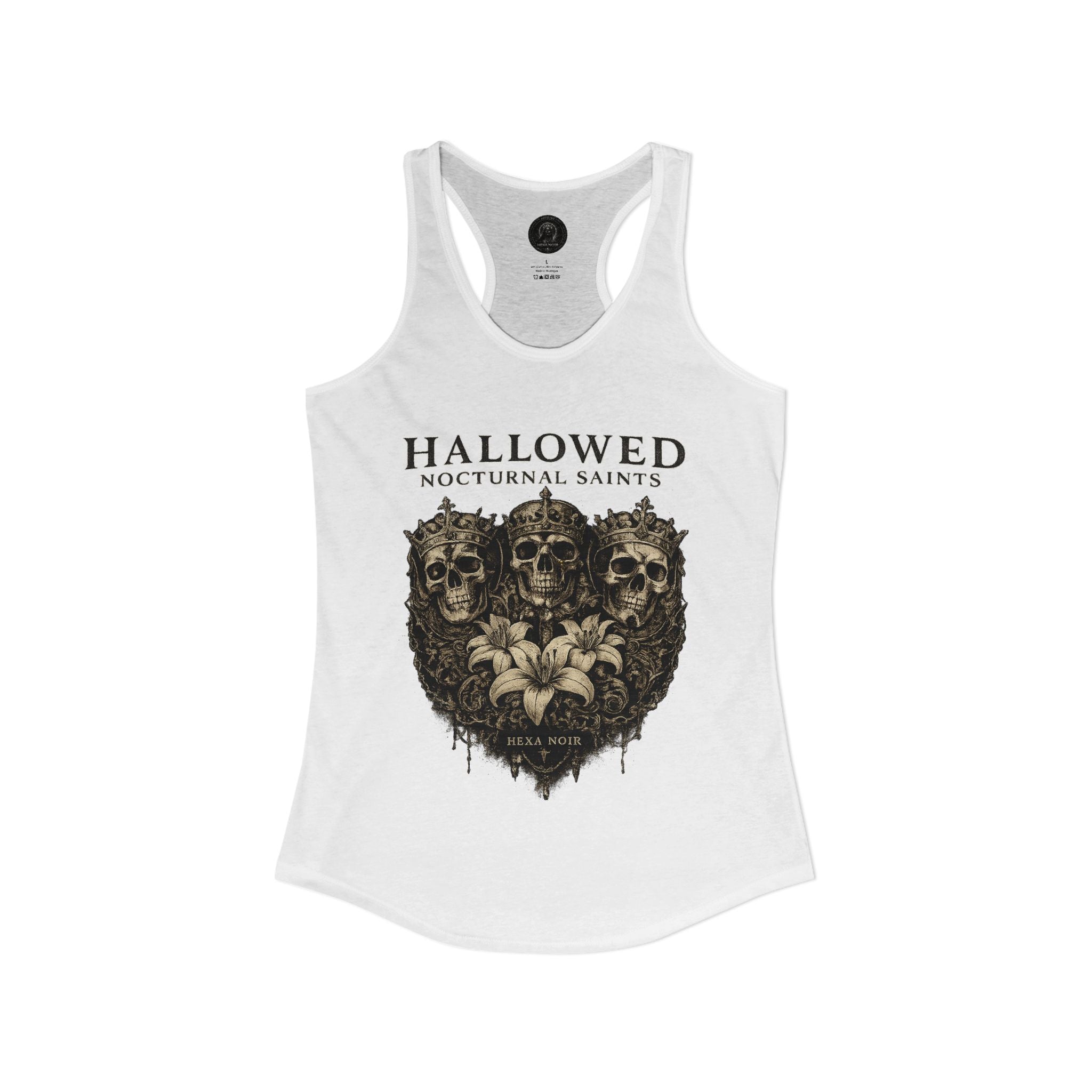 HEXA NOIR NOCTURNAL: Hallowed Nocturnal Saints Tank | Gothic Skull Floral Racerback | Dark Spiritual Streetwear