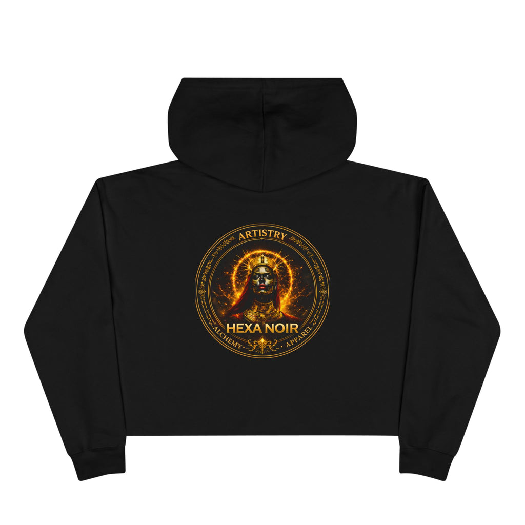 Hexa Noir Crop Hoodie — Gold Sigil Graphic Crop Hoodie