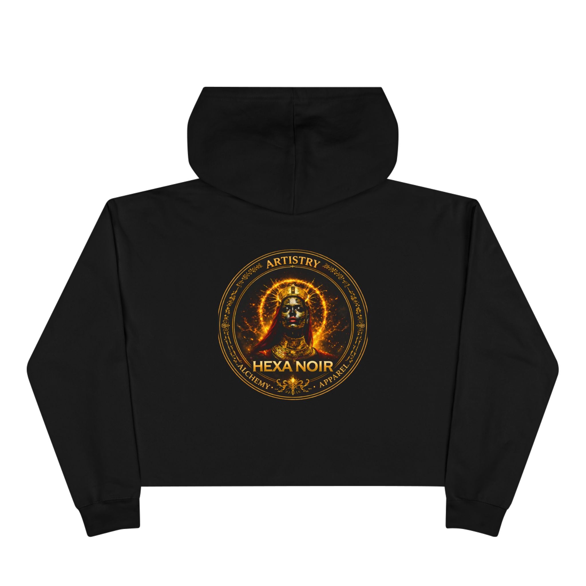 Hexa Noir Crop Hoodie — Gold Sigil Graphic Crop Hoodie