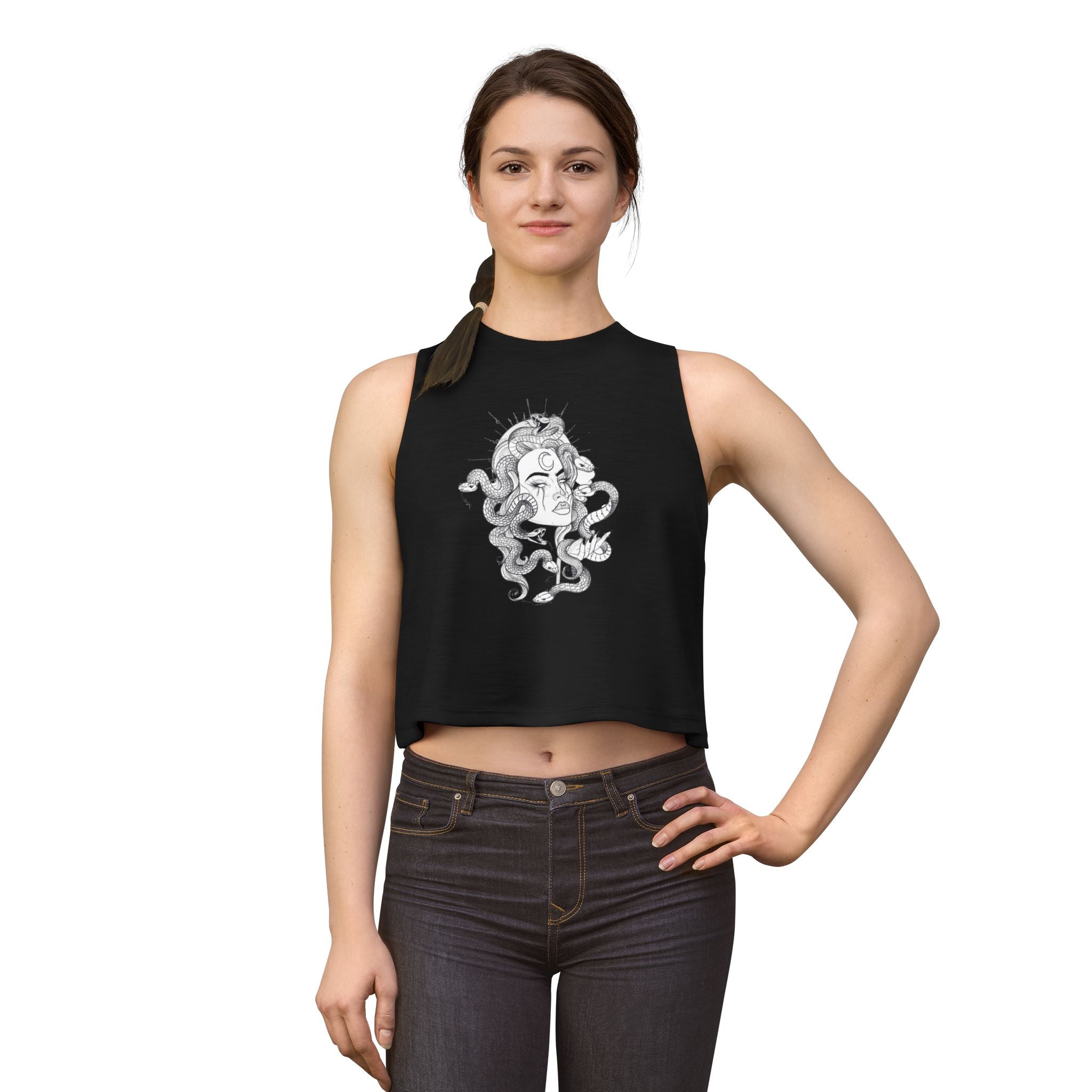 Medusa Illustration Crop Top — Mythical Goddess Graphic Tank