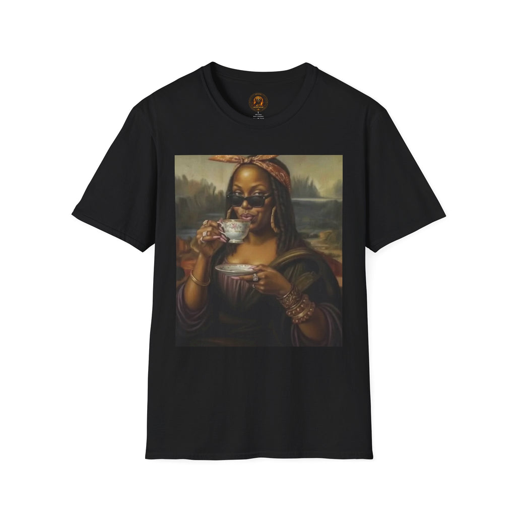 Mona Lisa Sipping Tea Unisex Graphic Tee — Vintage Renaissance Art