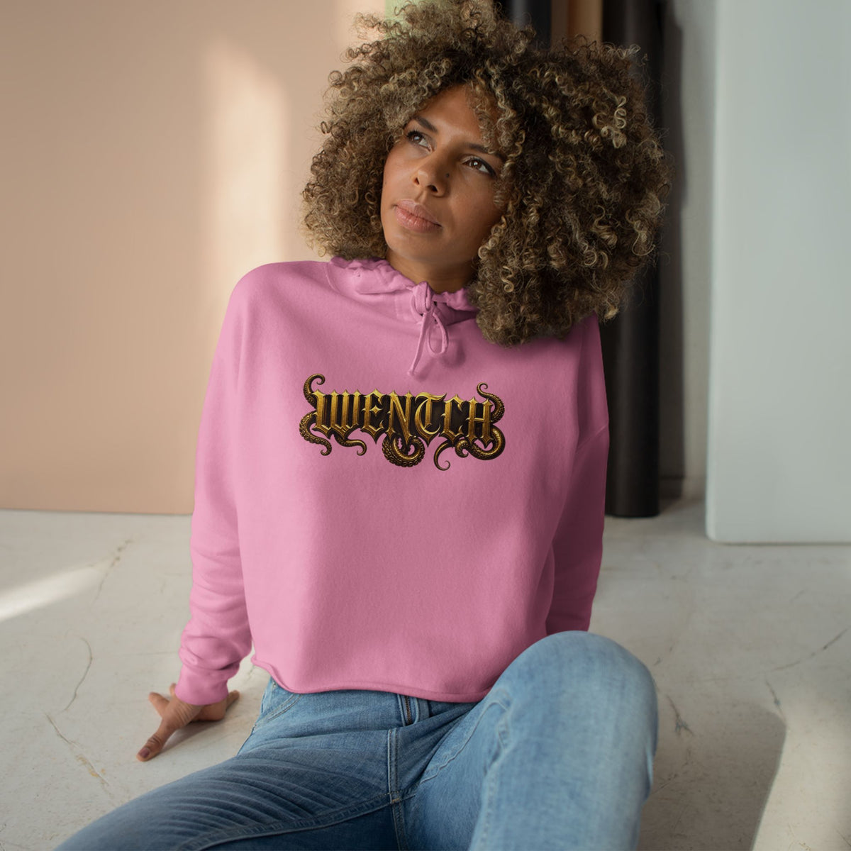 Hexa Noir Crop WENTCH Hoodie — Gold Sigil Graphic Crop Hoodie
