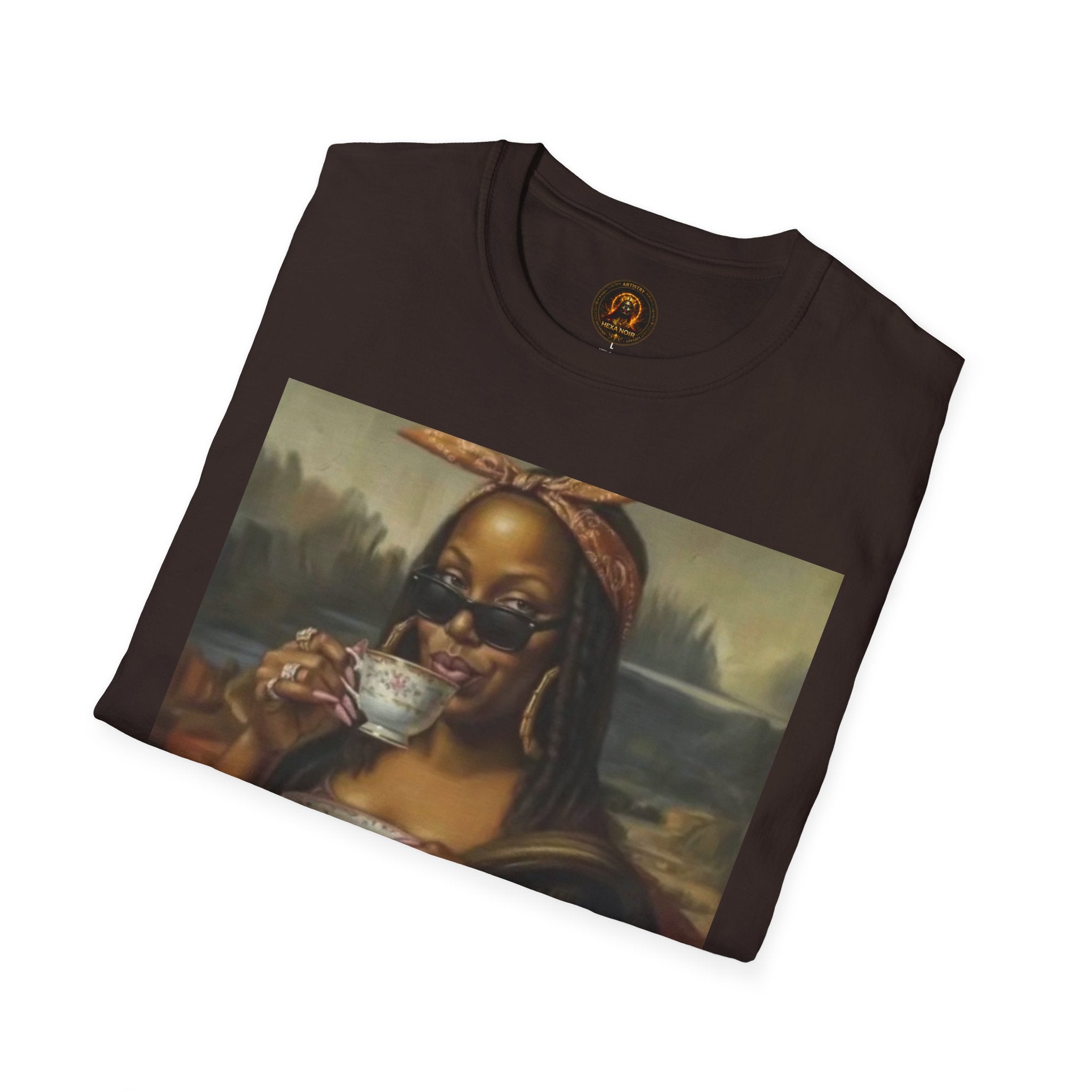 Mona Lisa Sipping Tea Unisex Graphic Tee — Vintage Renaissance Art