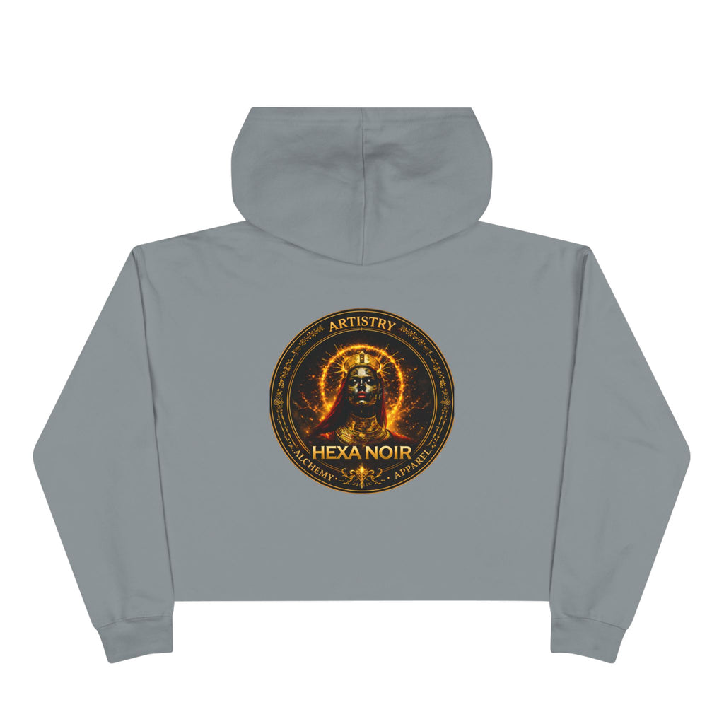 Hexa Noir Crop Hoodie — Gold Sigil Graphic Crop Hoodie