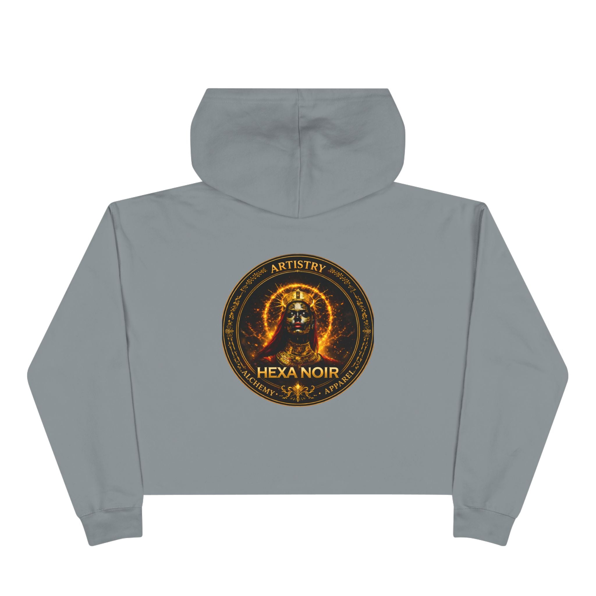 Hexa Noir Crop Hoodie — Gold Sigil Graphic Crop Hoodie
