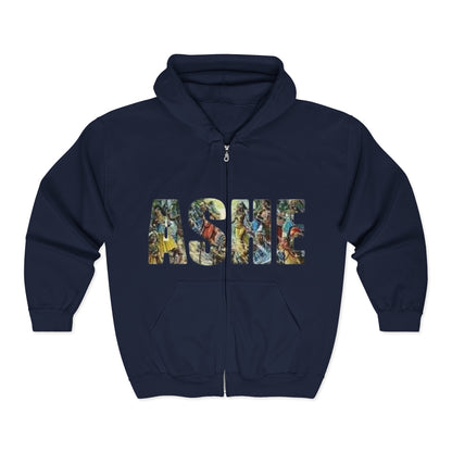 Ashe Graphic Zip Hoodie, Cozy Unisex Hooded Sweatshirt