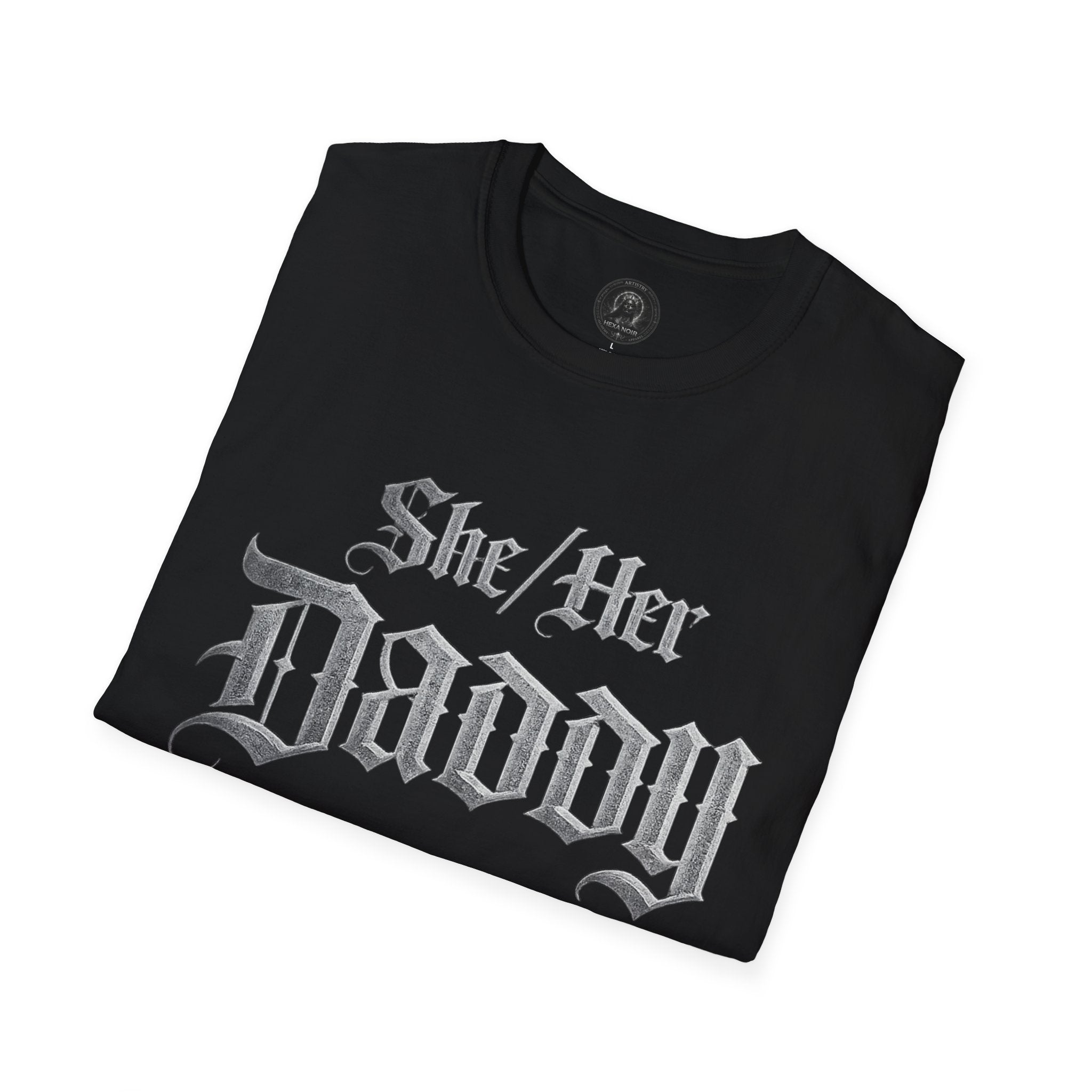 She/Her Daddy Gothic T-Shirt — Hexa Noir Back Logo