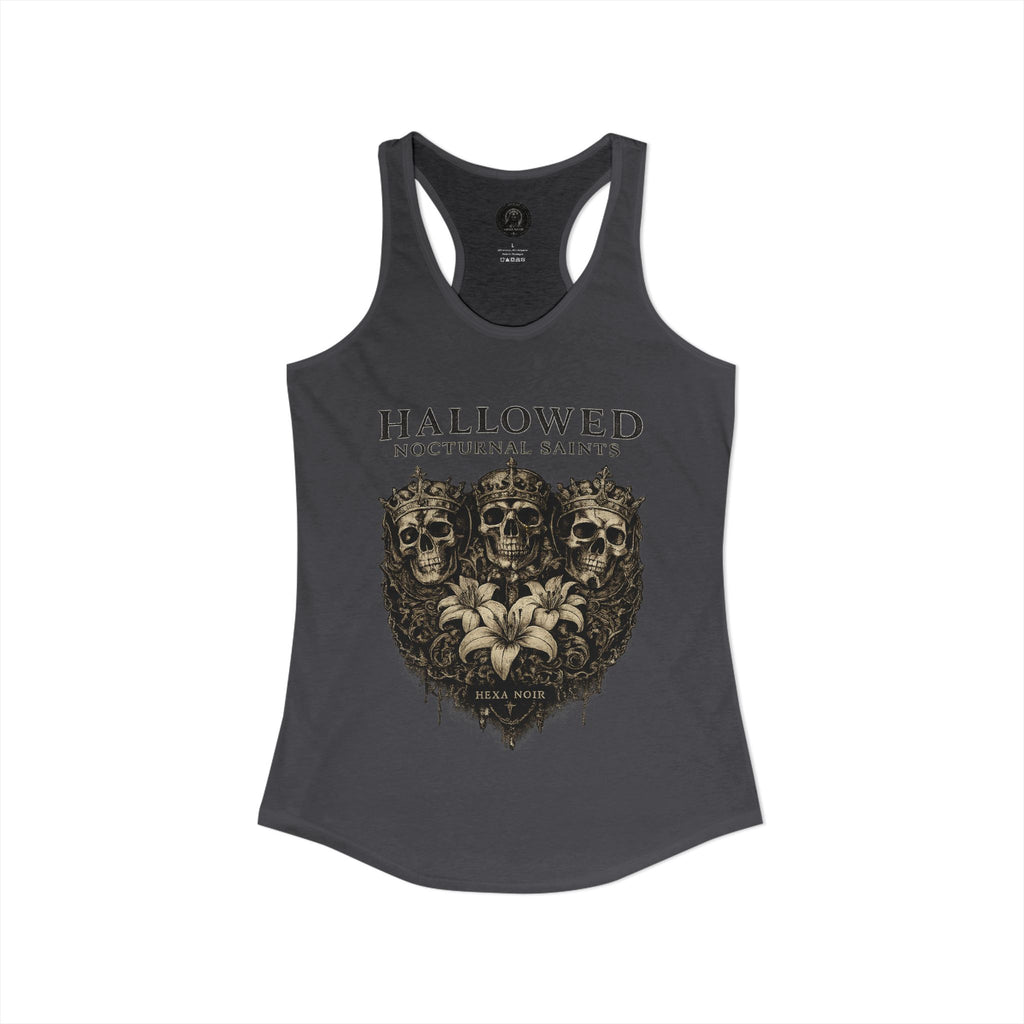 HEXA NOIR NOCTURNAL: Hallowed Nocturnal Saints Tank | Gothic Skull Floral Racerback | Dark Spiritual Streetwear