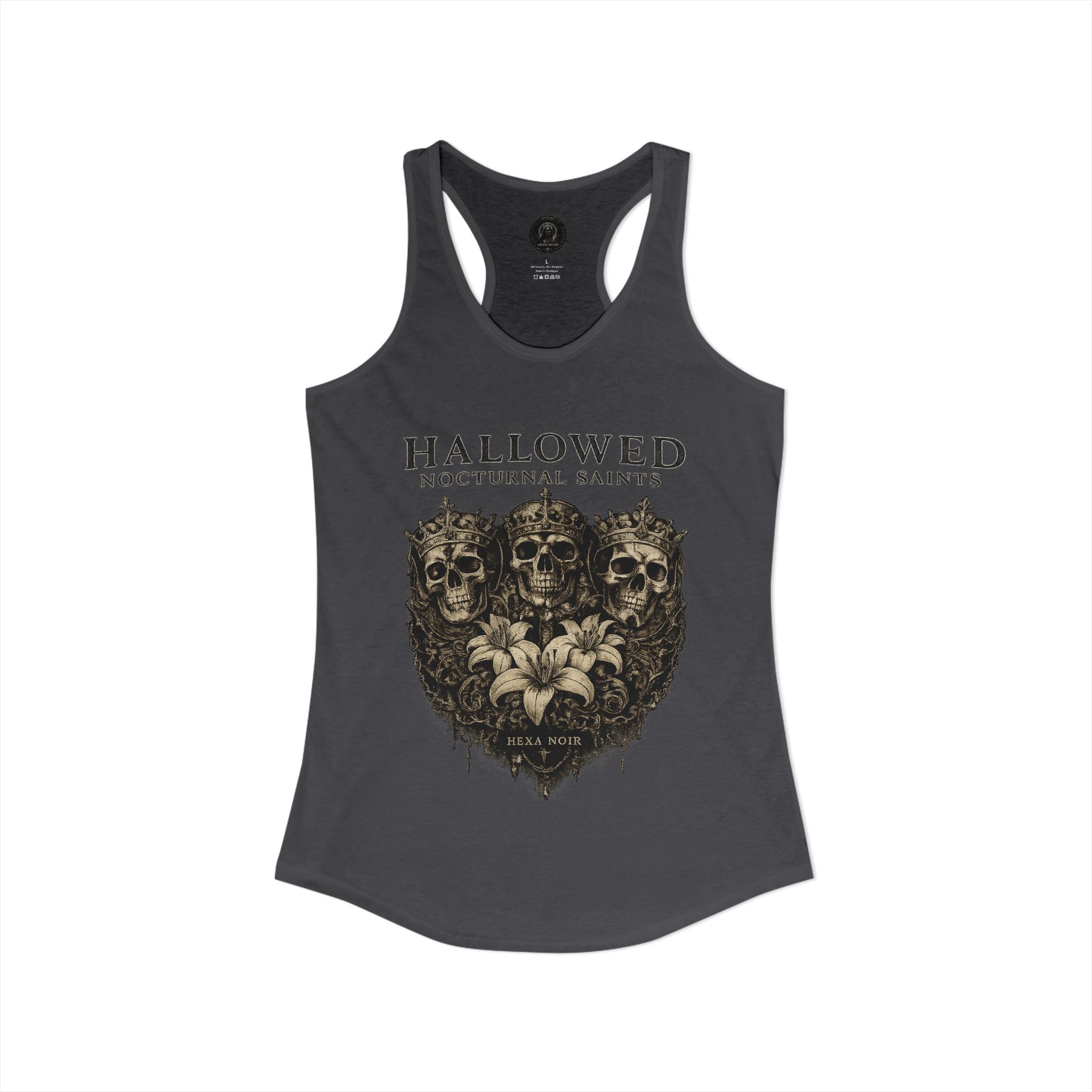 HEXA NOIR NOCTURNAL: Hallowed Nocturnal Saints Tank | Gothic Skull Floral Racerback | Dark Spiritual Streetwear