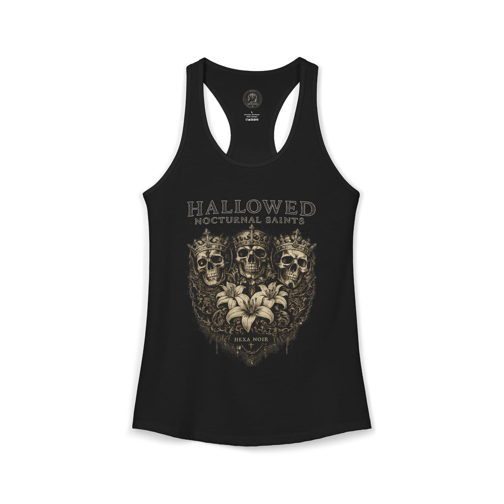 HEXA NOIR NOCTURNAL: Hallowed Nocturnal Saints Tank | Gothic Skull Floral Racerback | Dark Spiritual Streetwear