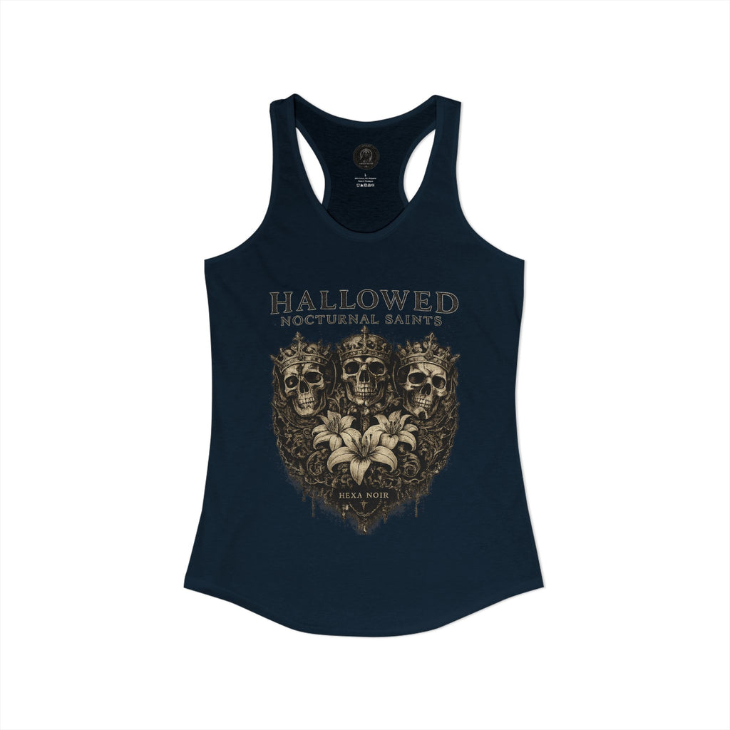 HEXA NOIR NOCTURNAL: Hallowed Nocturnal Saints Tank | Gothic Skull Floral Racerback | Dark Spiritual Streetwear