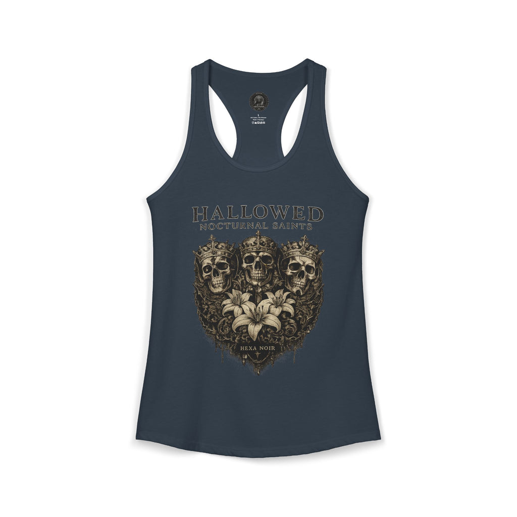 HEXA NOIR NOCTURNAL: Hallowed Nocturnal Saints Tank | Gothic Skull Floral Racerback | Dark Spiritual Streetwear