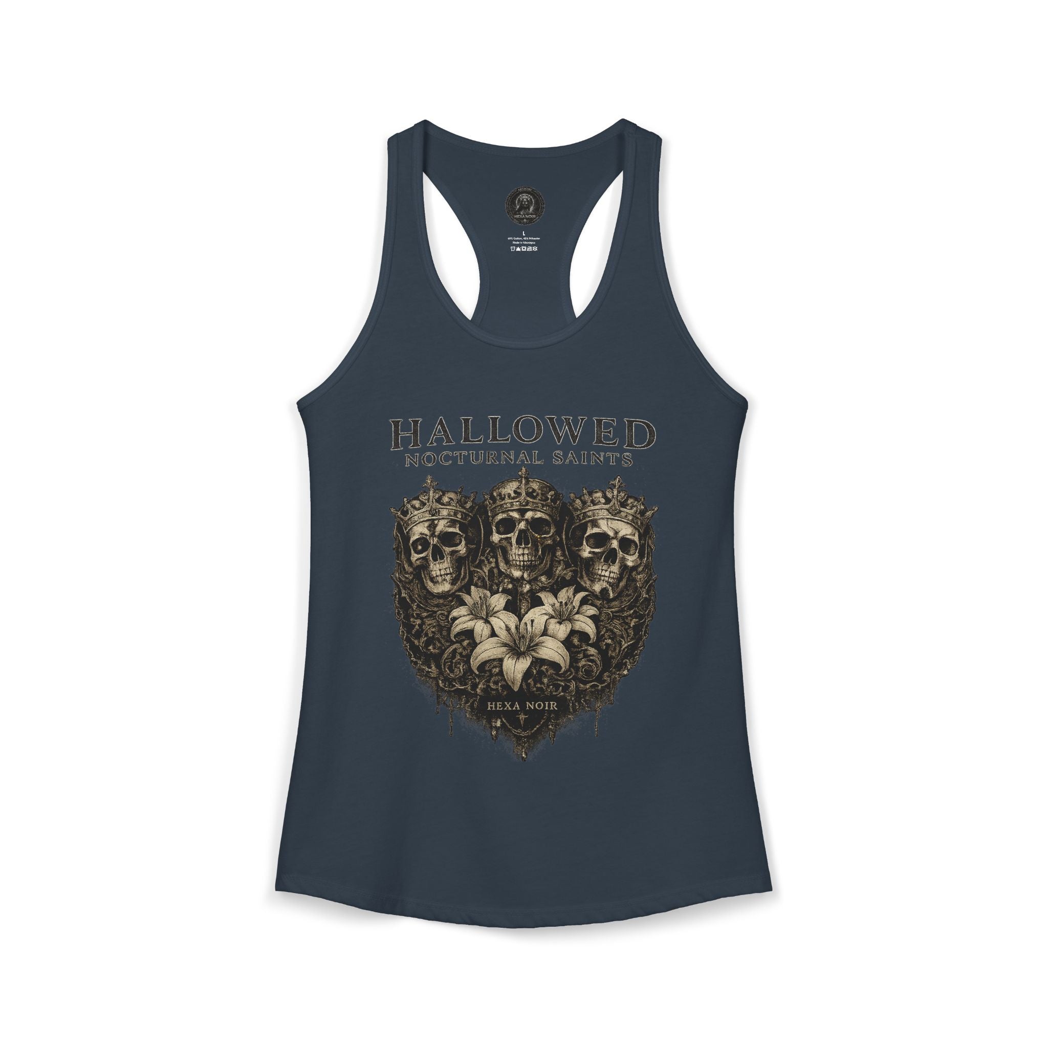 HEXA NOIR NOCTURNAL: Hallowed Nocturnal Saints Tank | Gothic Skull Floral Racerback | Dark Spiritual Streetwear