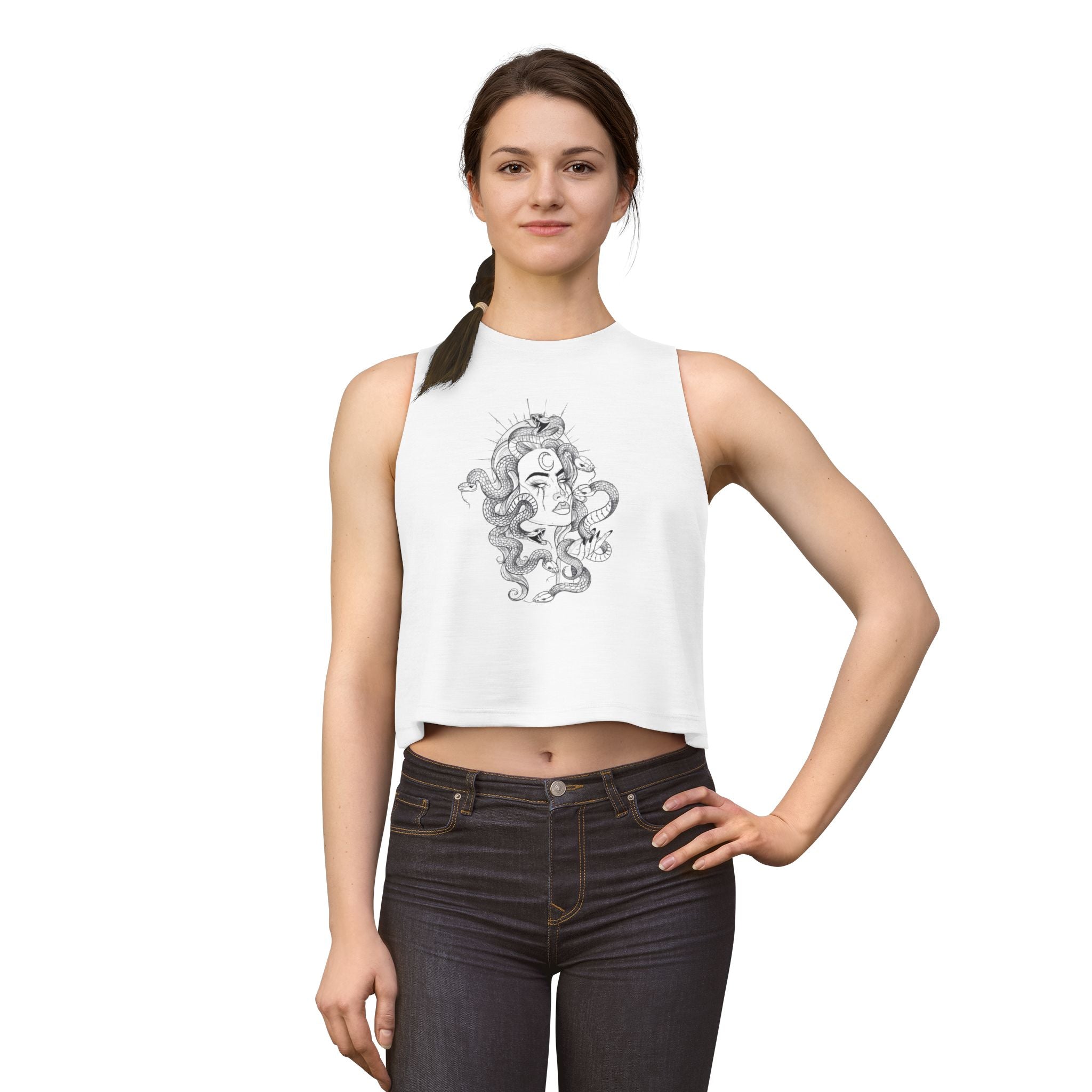 Medusa Illustration Crop Top — Mythical Goddess Graphic Tank