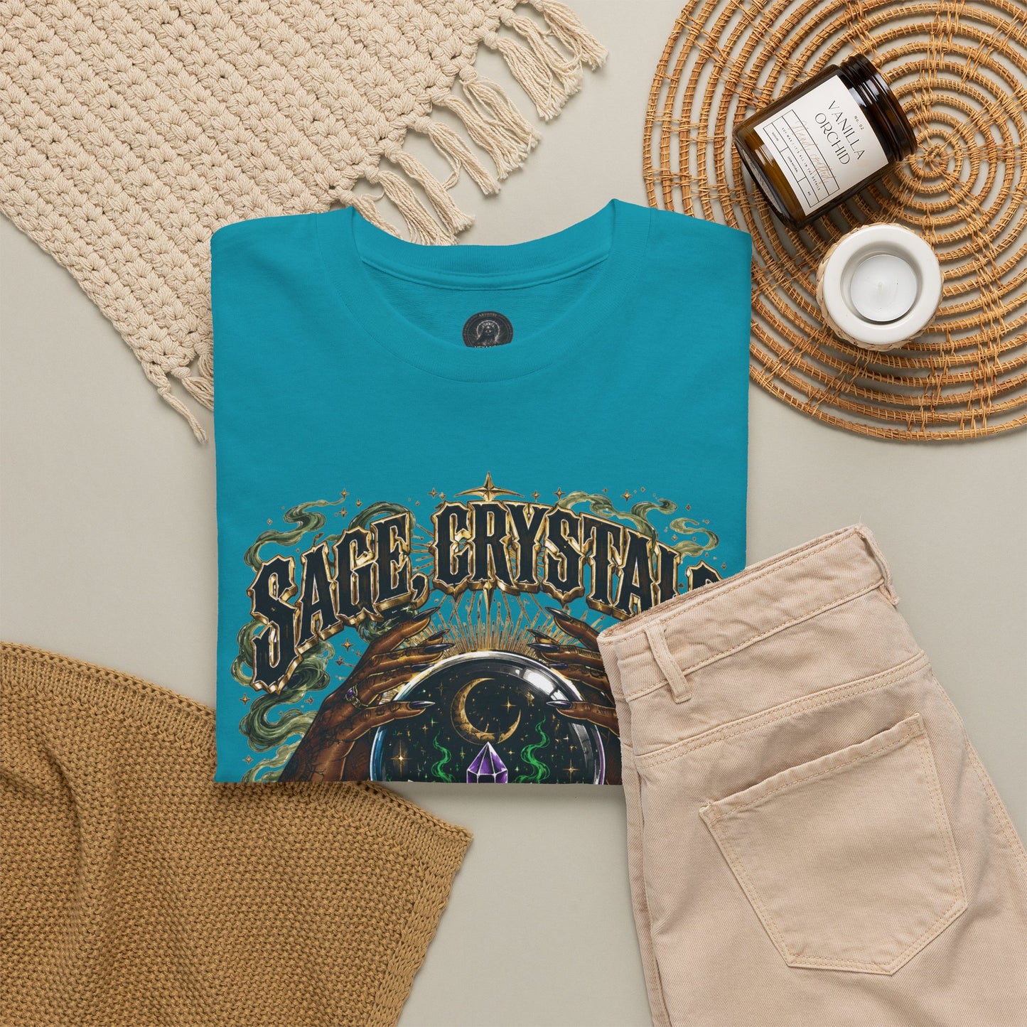 Sage, Crystals, and Trap Music, Casual Wear, Gift for Music Lovers, Spiritual Tee