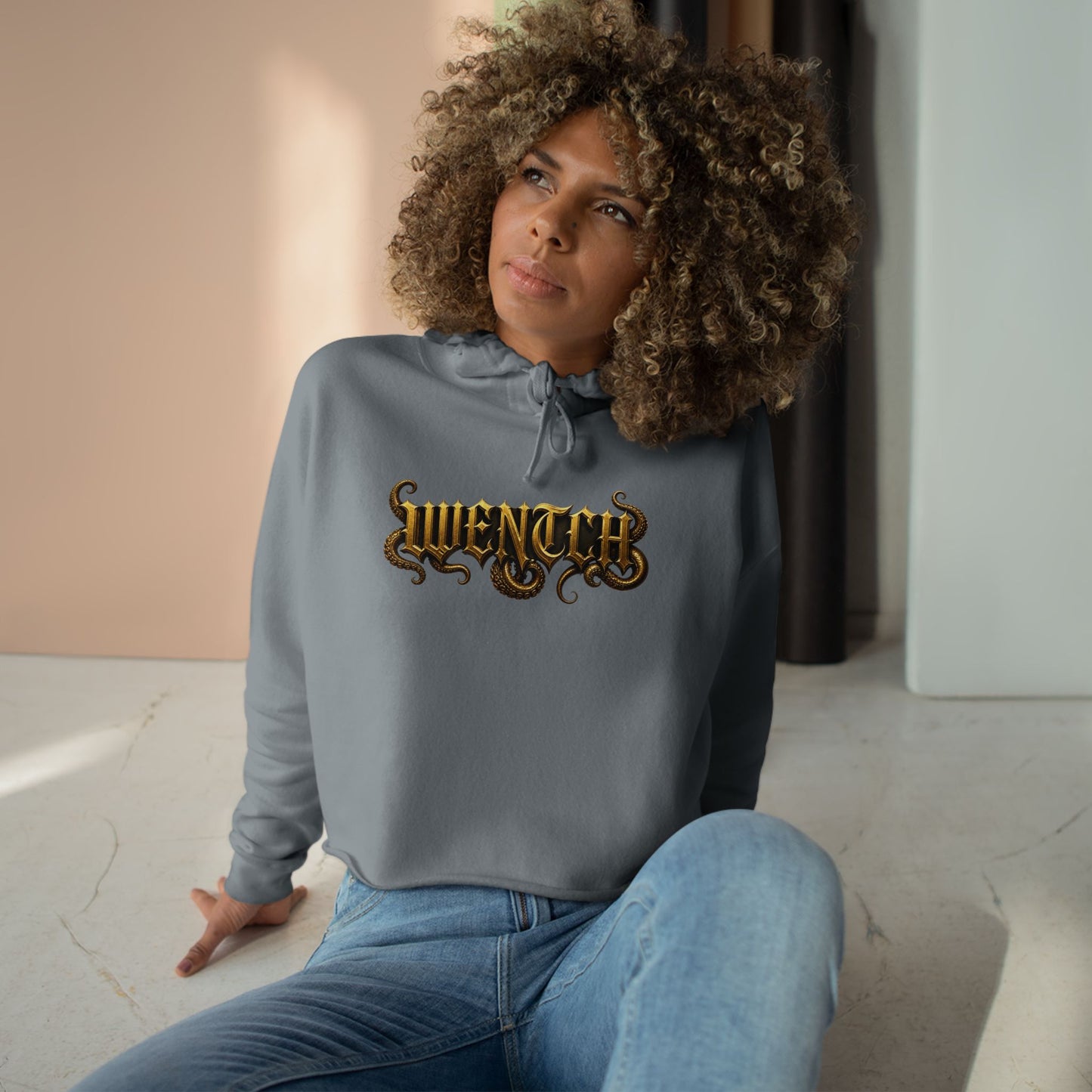 Hexa Noir Crop WENTCH Hoodie — Gold Sigil Graphic Crop Hoodie