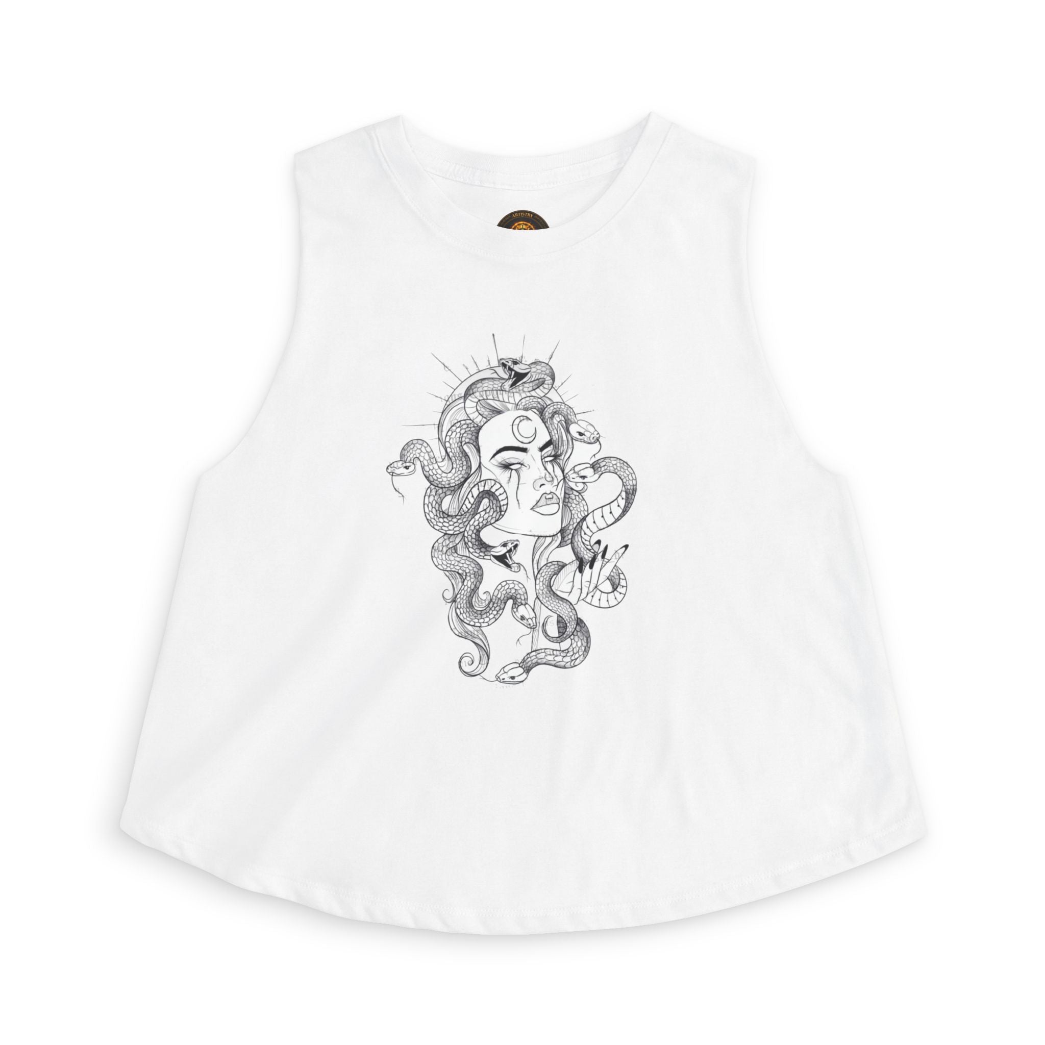 Medusa Illustration Crop Top — Mythical Goddess Graphic Tank