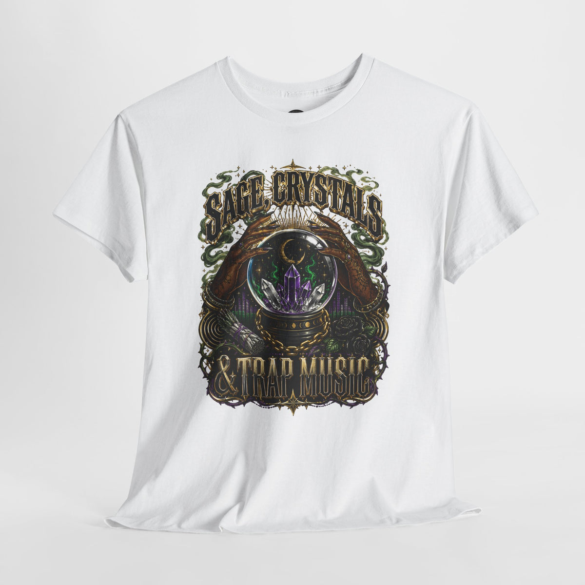 Sage, Crystals, and Trap Music, Casual Wear, Gift for Music Lovers, Spiritual Tee