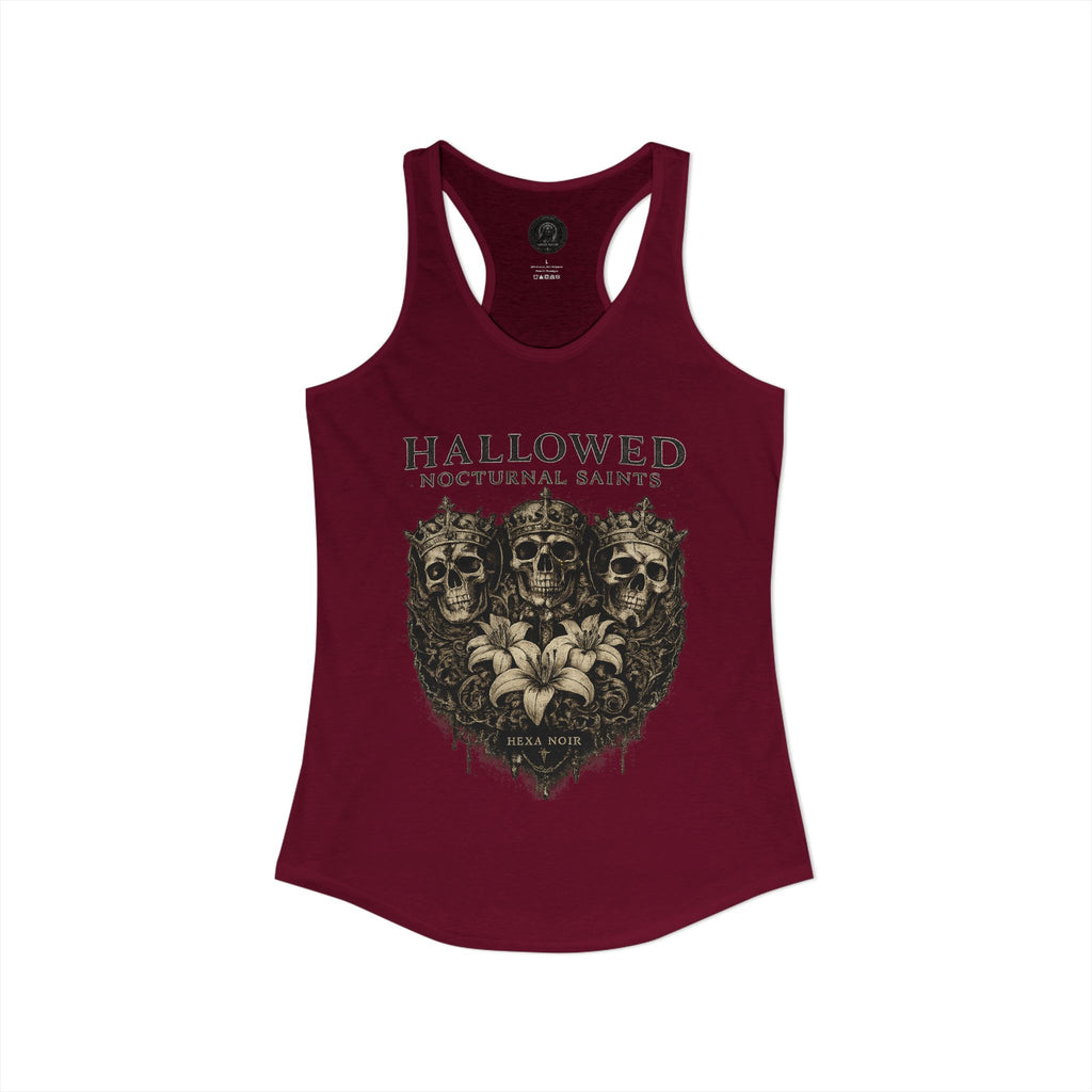HEXA NOIR NOCTURNAL: Hallowed Nocturnal Saints Tank | Gothic Skull Floral Racerback | Dark Spiritual Streetwear