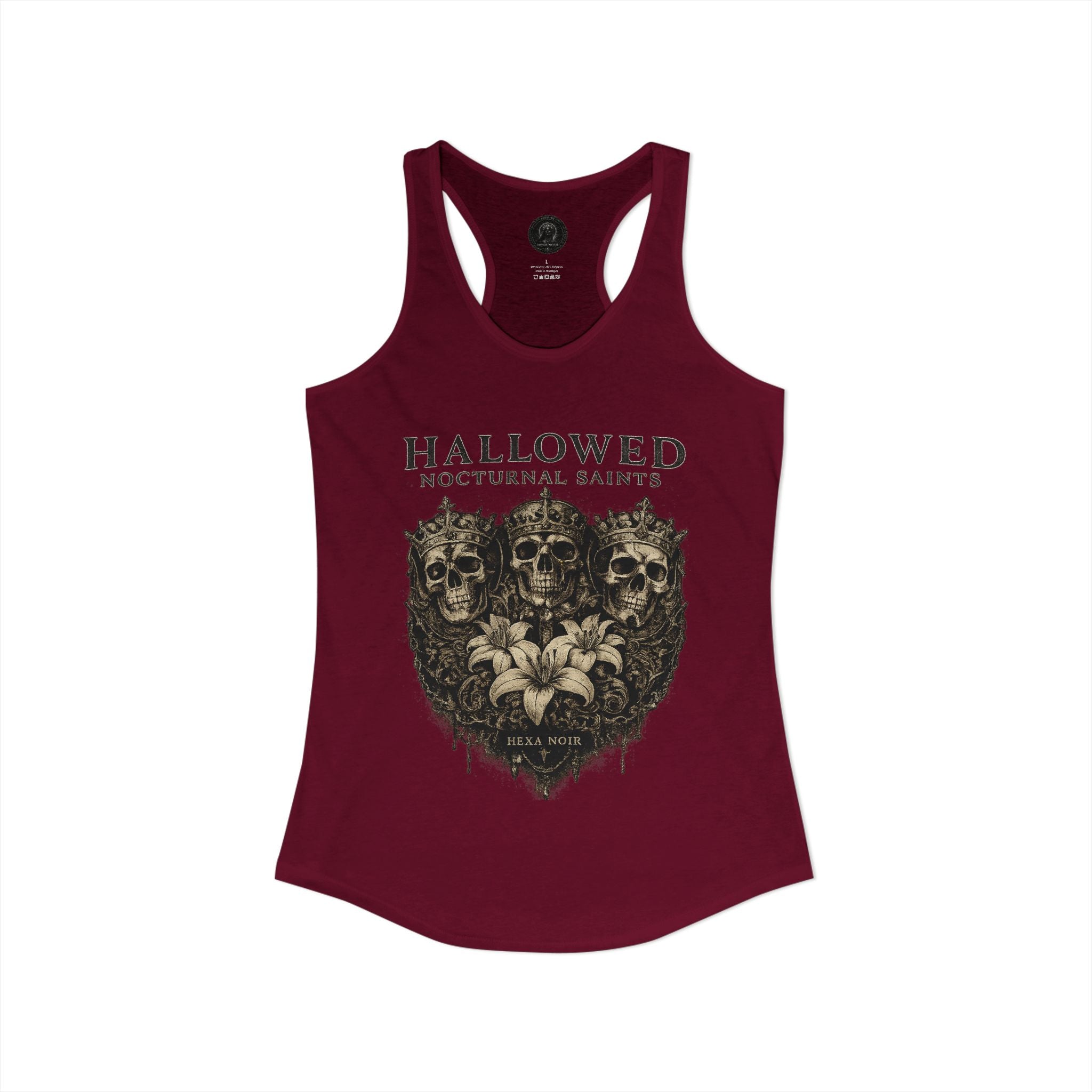 HEXA NOIR NOCTURNAL: Hallowed Nocturnal Saints Tank | Gothic Skull Floral Racerback | Dark Spiritual Streetwear
