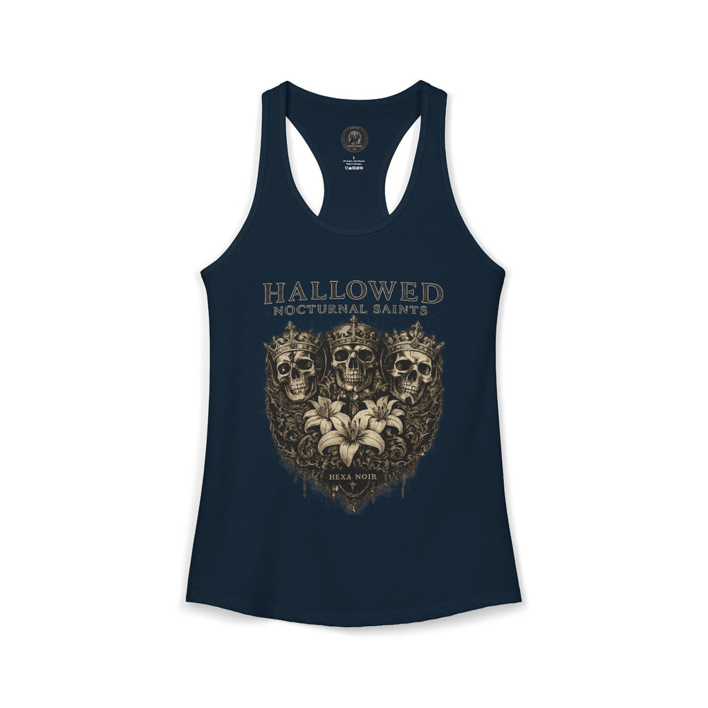 HEXA NOIR NOCTURNAL: Hallowed Nocturnal Saints Tank | Gothic Skull Floral Racerback | Dark Spiritual Streetwear