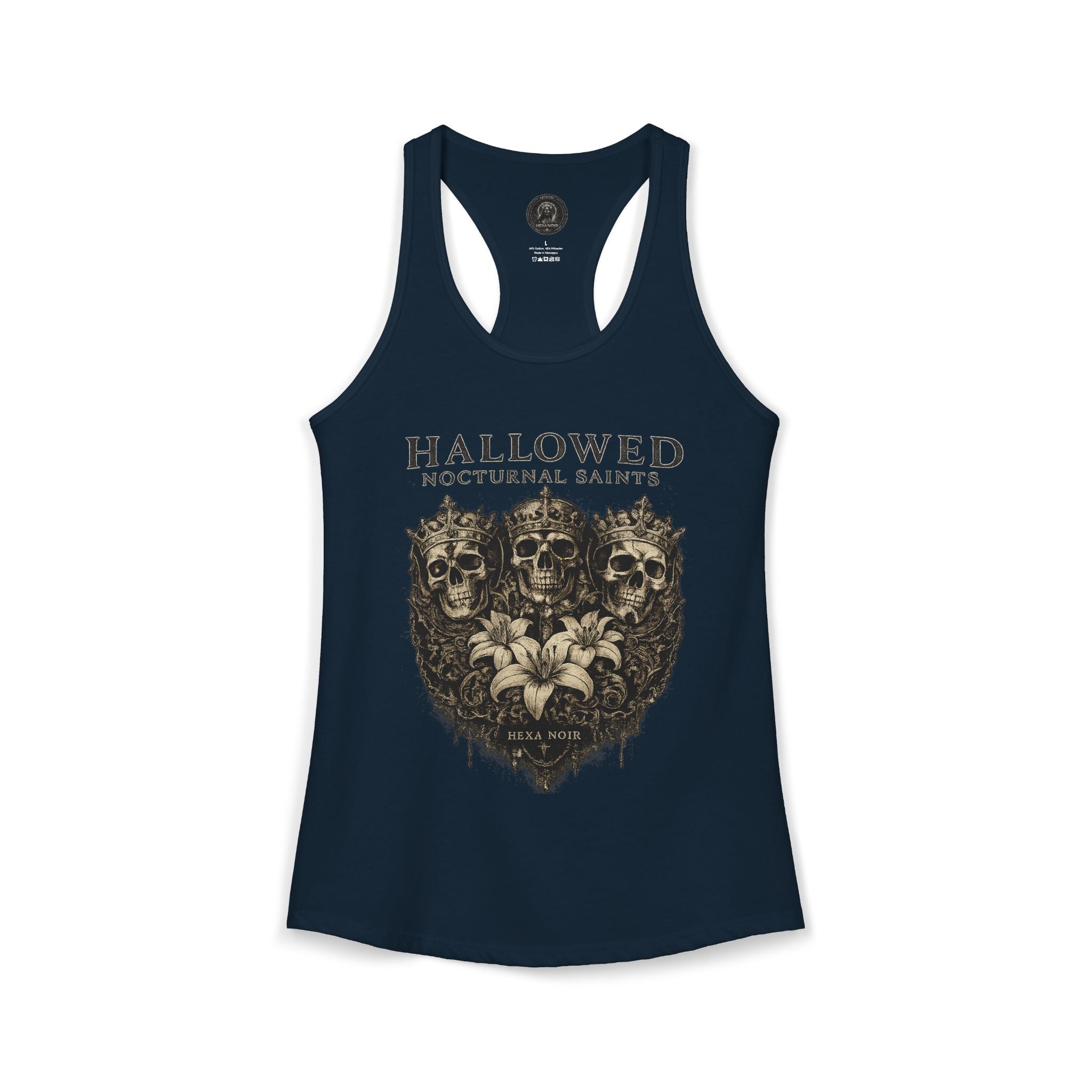 HEXA NOIR NOCTURNAL: Hallowed Nocturnal Saints Tank | Gothic Skull Floral Racerback | Dark Spiritual Streetwear