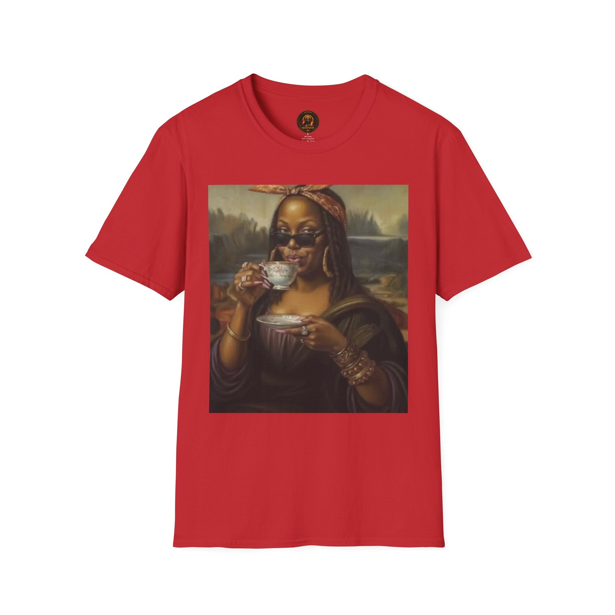 Mona Lisa Sipping Tea Unisex Graphic Tee — Vintage Renaissance Art