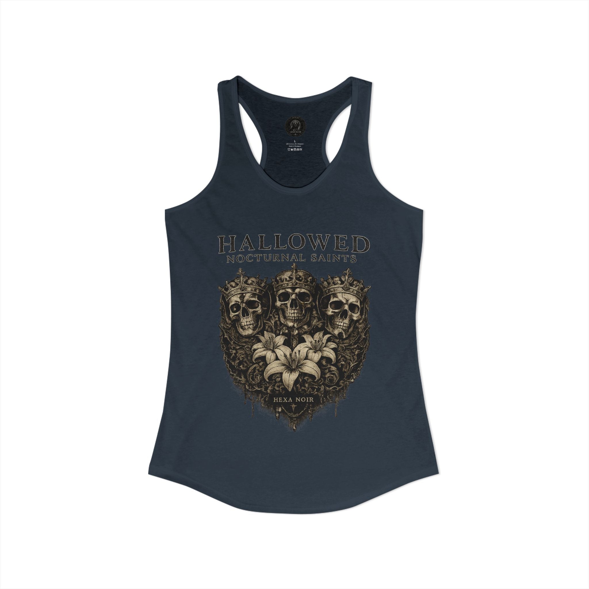 HEXA NOIR NOCTURNAL: Hallowed Nocturnal Saints Tank | Gothic Skull Floral Racerback | Dark Spiritual Streetwear