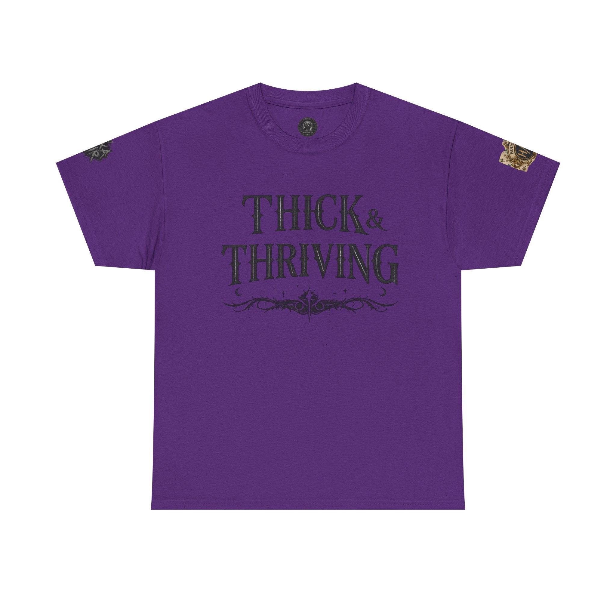 Thick & Thriving Graphic Tee — Bold Gothic Lettering with Distressed X Back