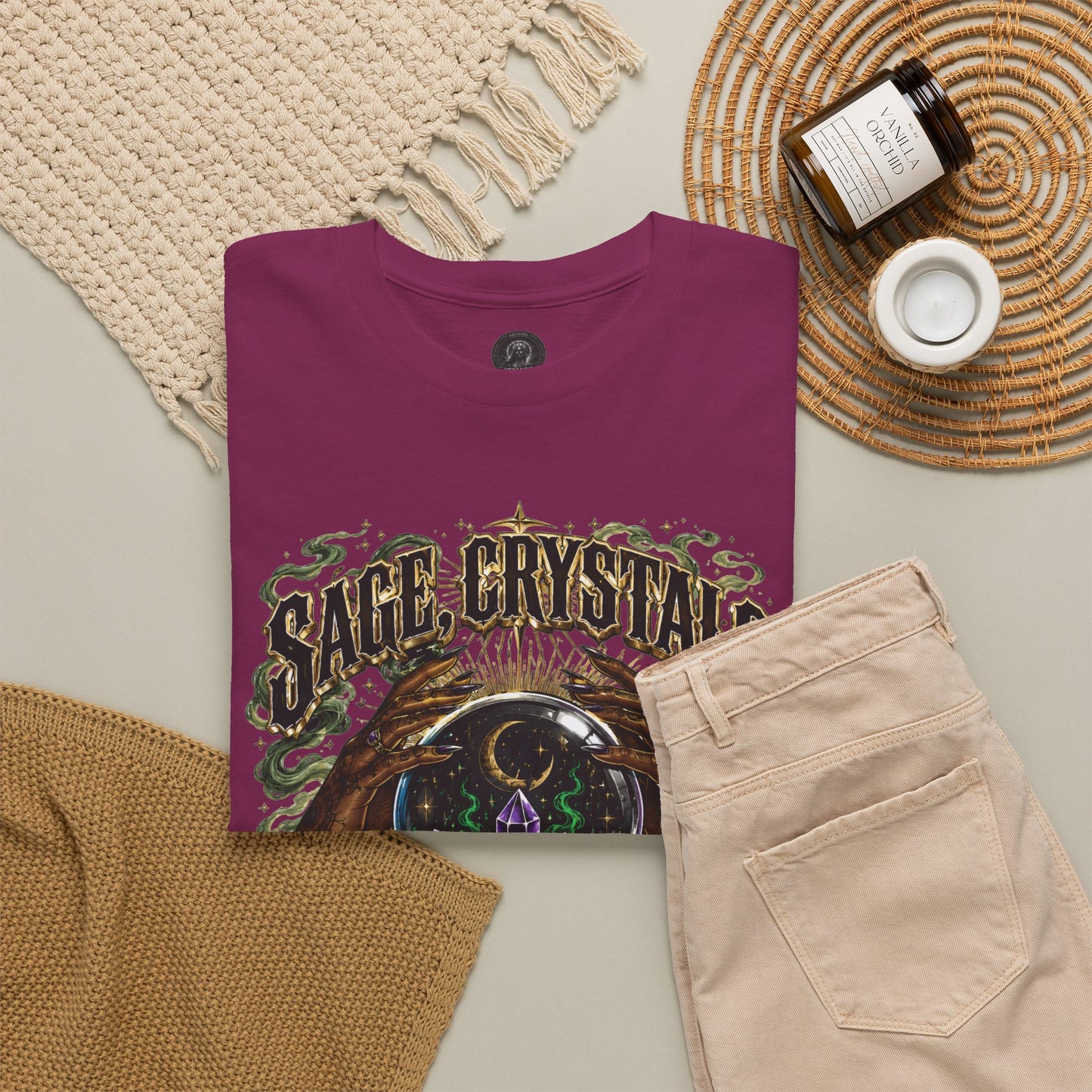 Sage, Crystals, and Trap Music, Casual Wear, Gift for Music Lovers, Spiritual Tee