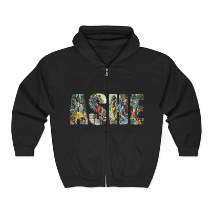 Ashe Graphic Zip Hoodie, Cozy Unisex Hooded Sweatshirt