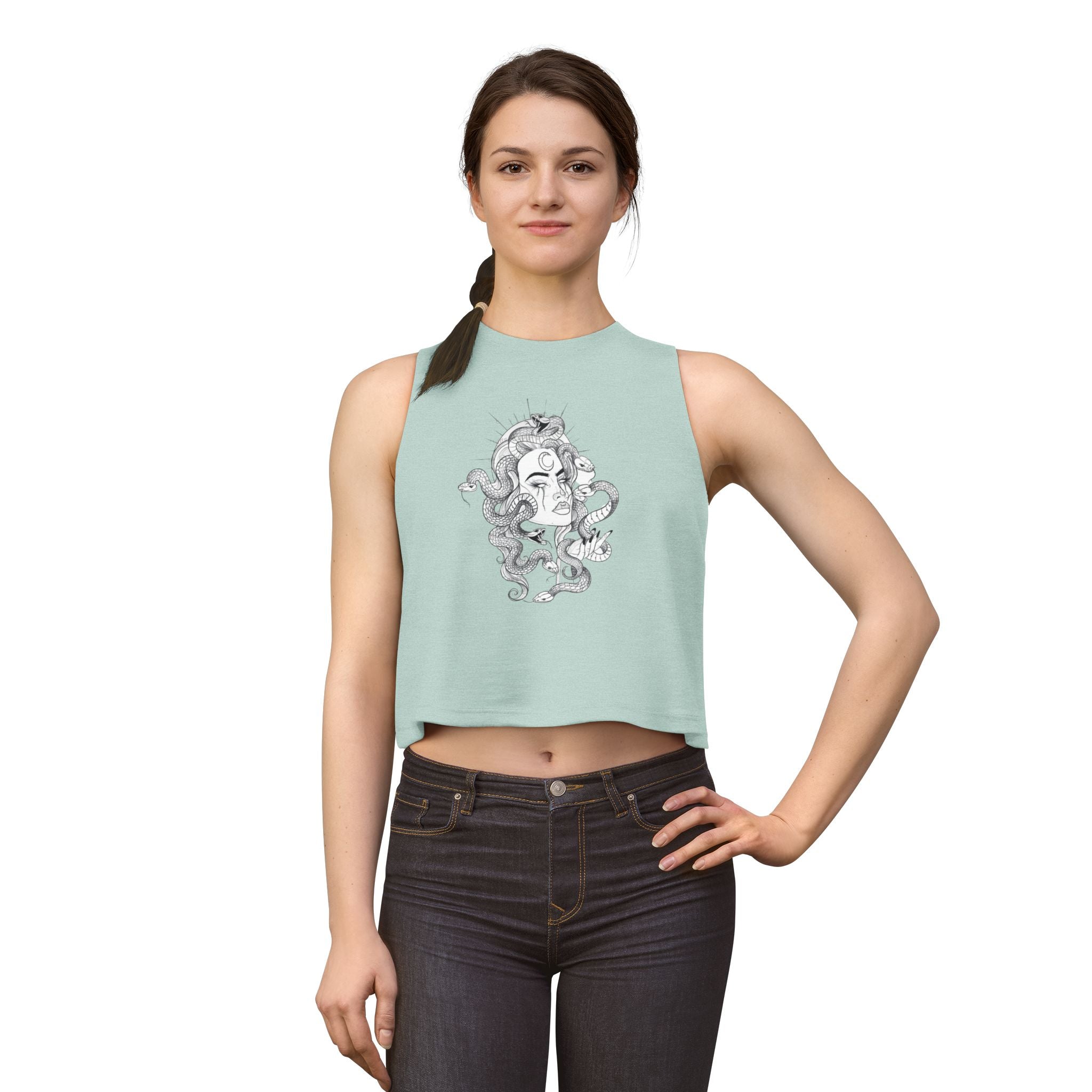 Medusa Illustration Crop Top — Mythical Goddess Graphic Tank