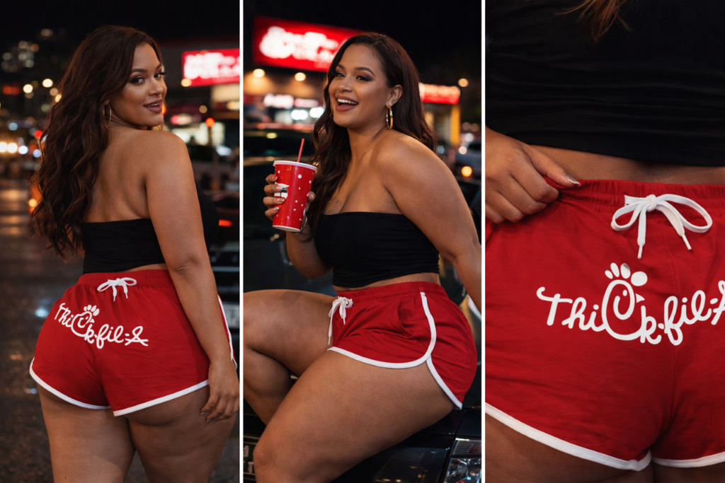 Thick-Fil-a Shorts, Chk-Fil-A Inspired Lounge Wear, Women's Casual Bottoms, Comfortable Summer Apparel, Funny Fast Food Clothing