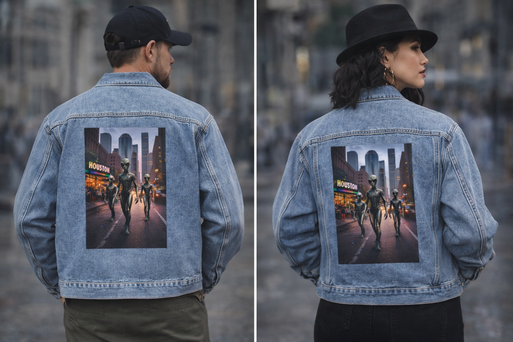Denim Jacket – Neon City Night Photo Print Back Panel