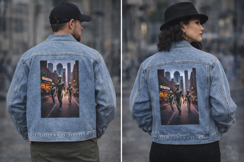 Denim Jacket – Neon City Night Photo Print Back Panel