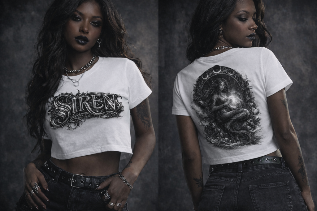 Siren Festival Crop Top — Gothic Mermaid Moon Graphic Tee