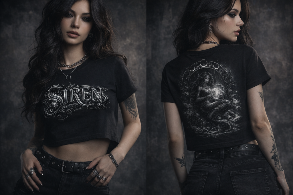 Siren Festival Crop Top — Gothic Mermaid Moon Graphic Tee