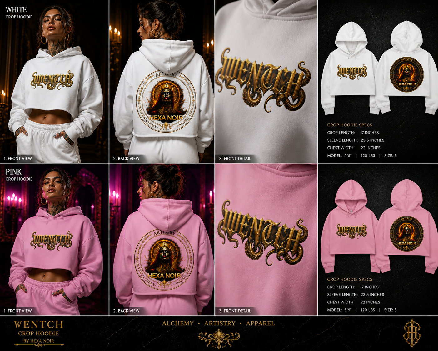 Hexa Noir Crop Hoodie — Gold Sigil Graphic Crop Hoodie